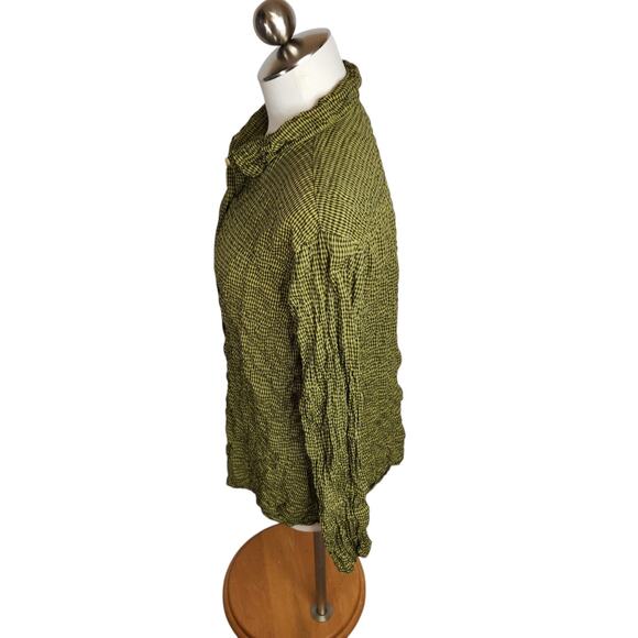 Cut Loose Womens Crinkle Collared Button Up Shirt Size Small Green Gingham Check - Picture 7 of 9